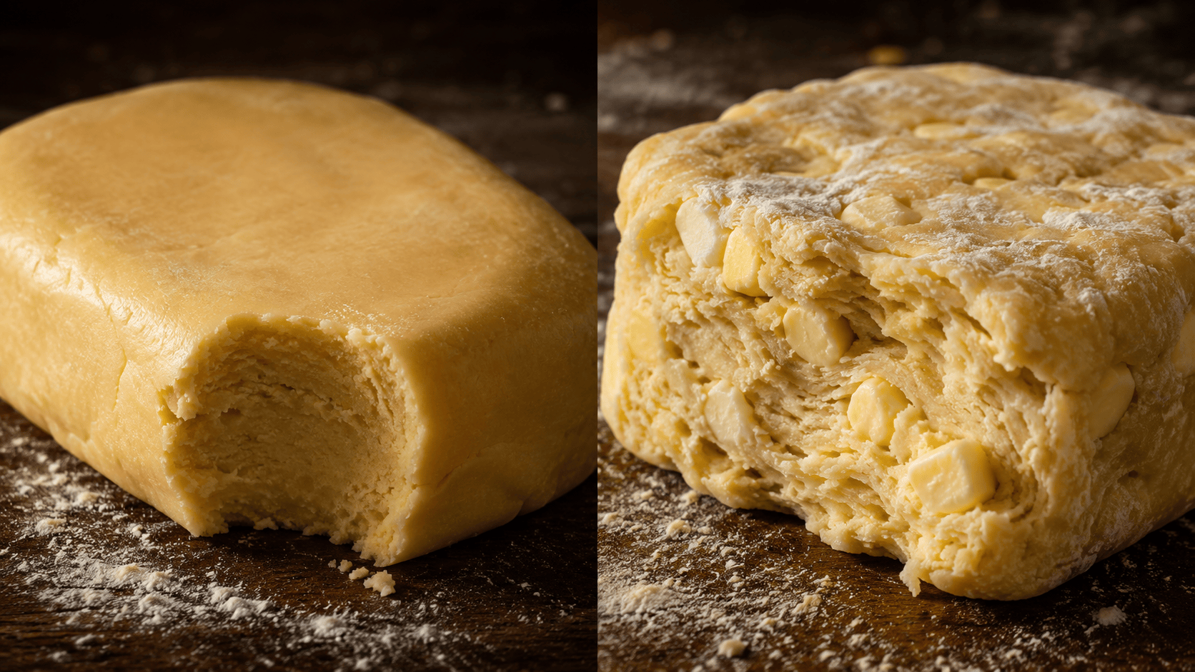 A golden pie crust with visible flaky layers, cut to reveal the interior. Natural warm lighting. No faces, no hands.